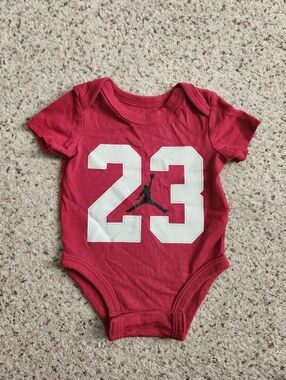Jordan Red Baby Bodysuit with White 23 and Black Jumpman